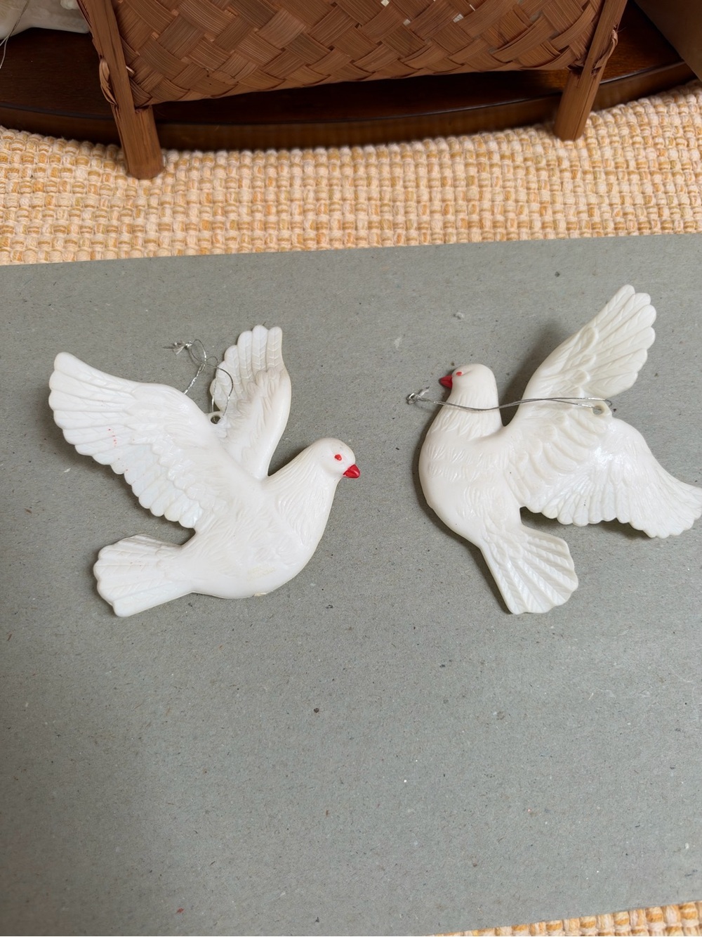 vintage white plastic flying dove ornaments